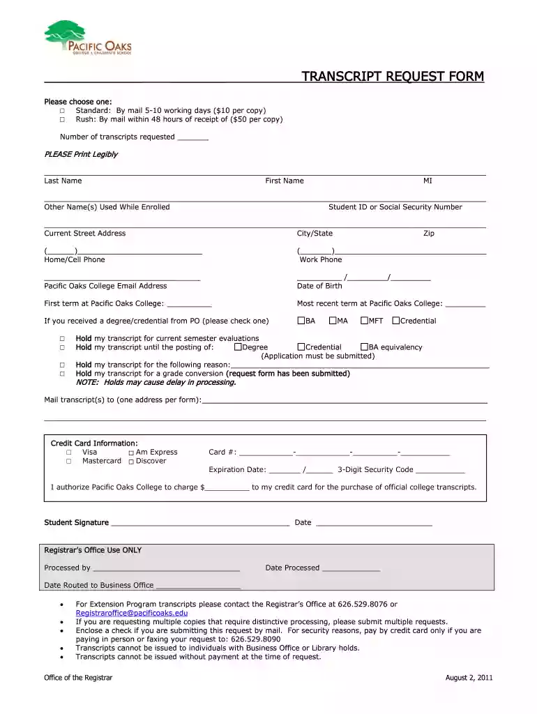 oaks transcript 2011 form Preview on Page 1