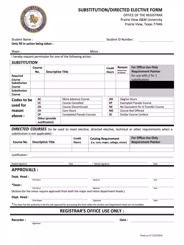 pvamu substitution form Preview on Page 1