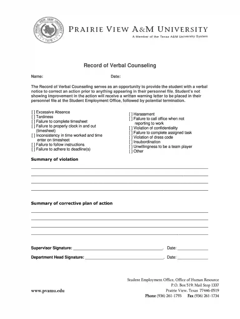 counseling form for employees Preview on Page 1
