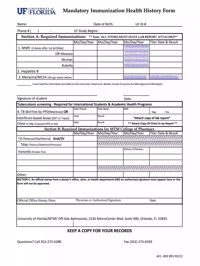 uf immunization form Preview on Page 1