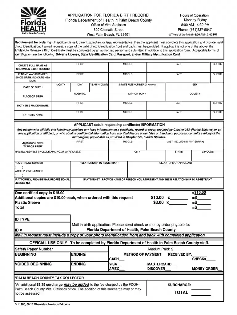 florida birth certificate template Preview on Page 1