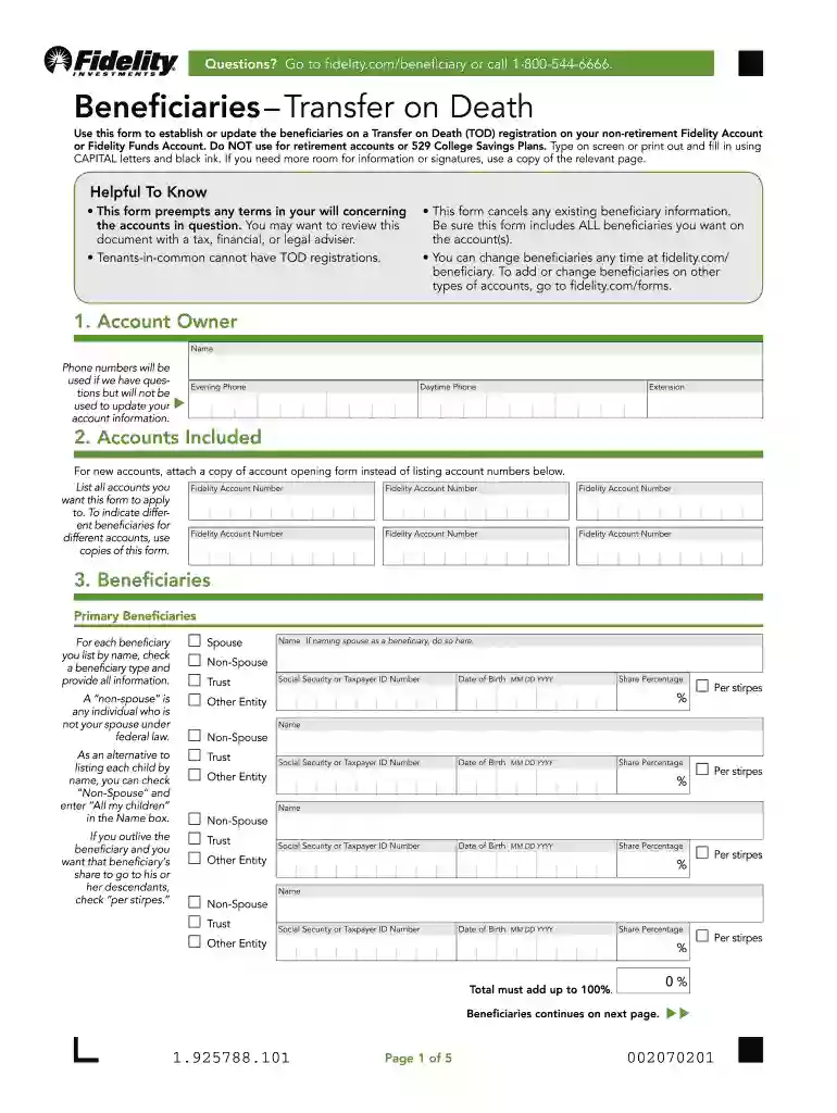 fidelity beneficiary form Preview on Page 1