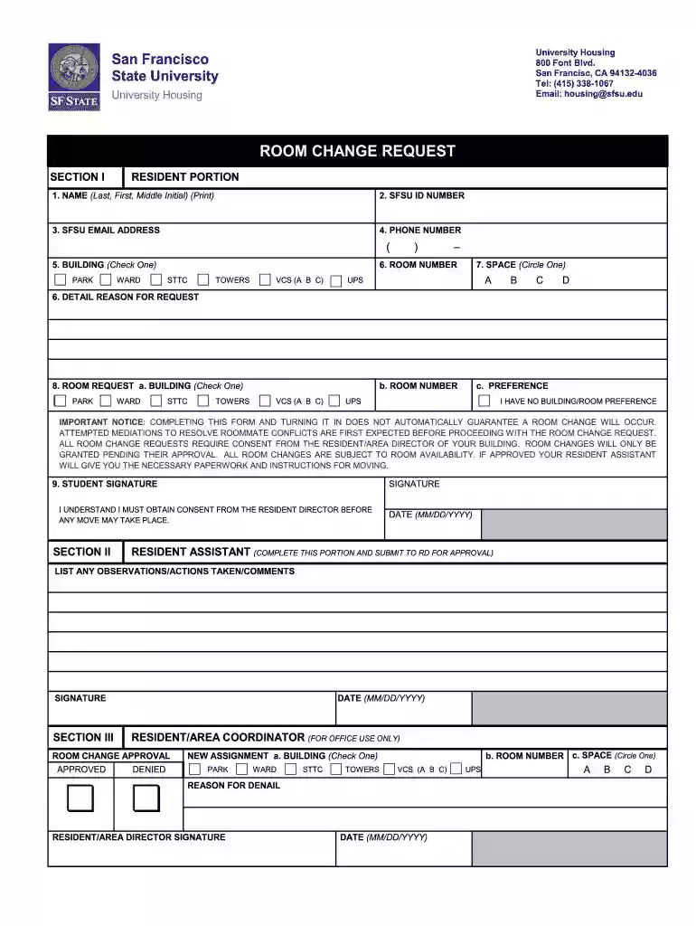 room change application Preview on Page 1