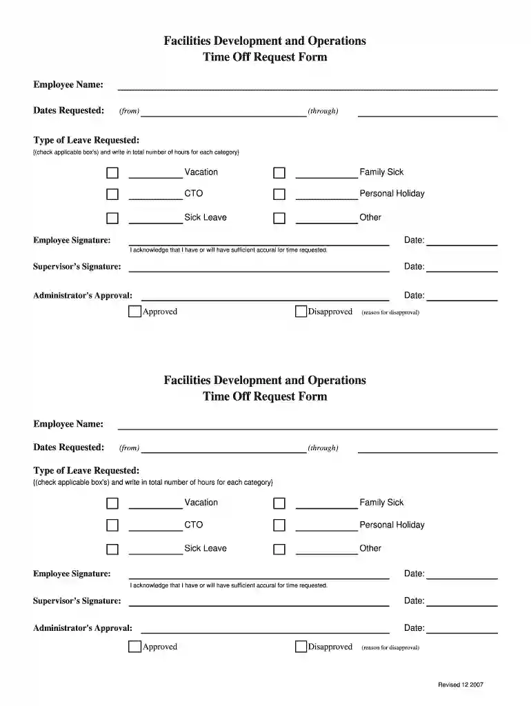 time off request form template word Preview on Page 1