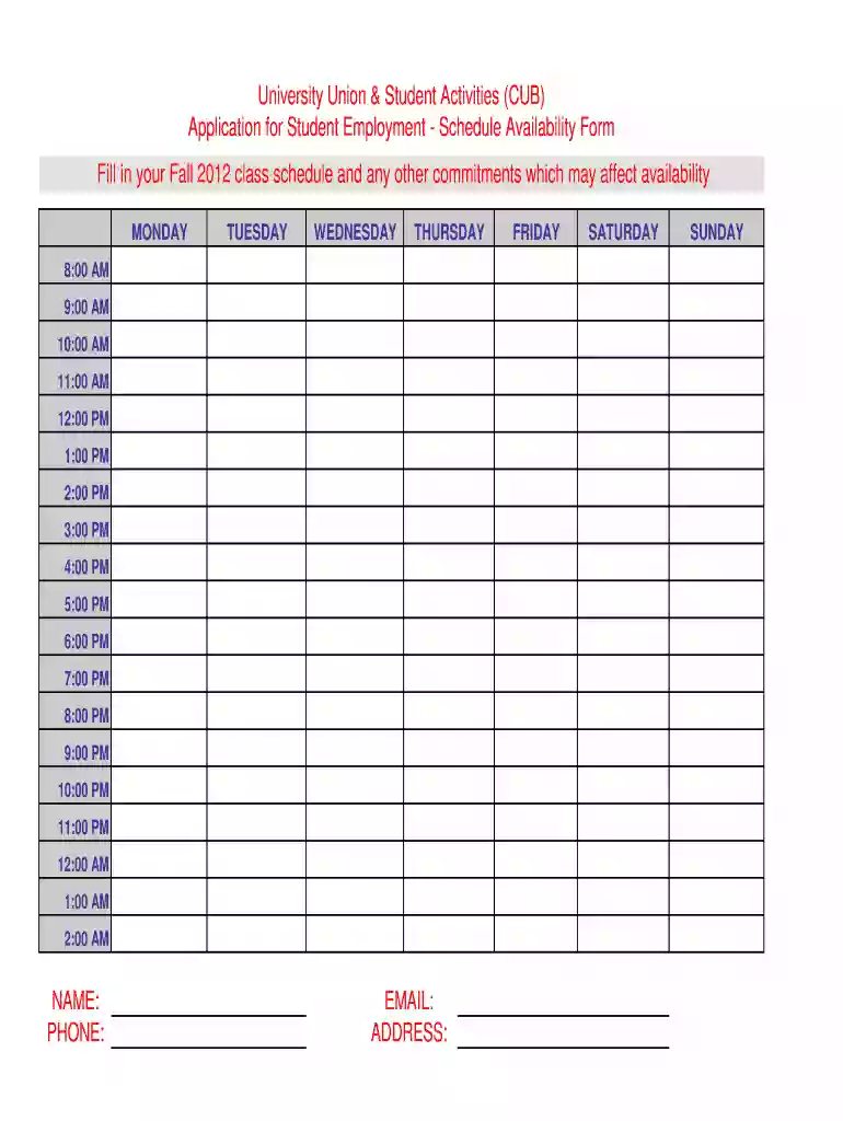 schedule availability form Preview on Page 1