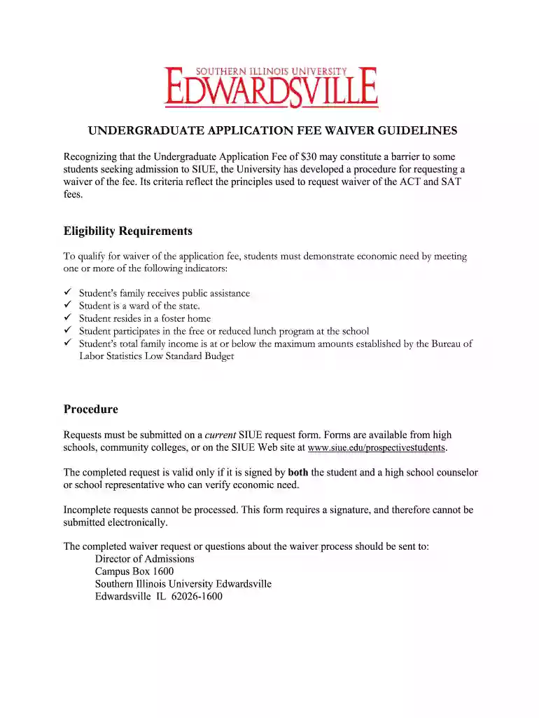 siue application fee Preview on Page 1