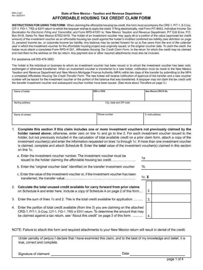 nm affordable housing credit claim form help 2011 Preview on Page 1