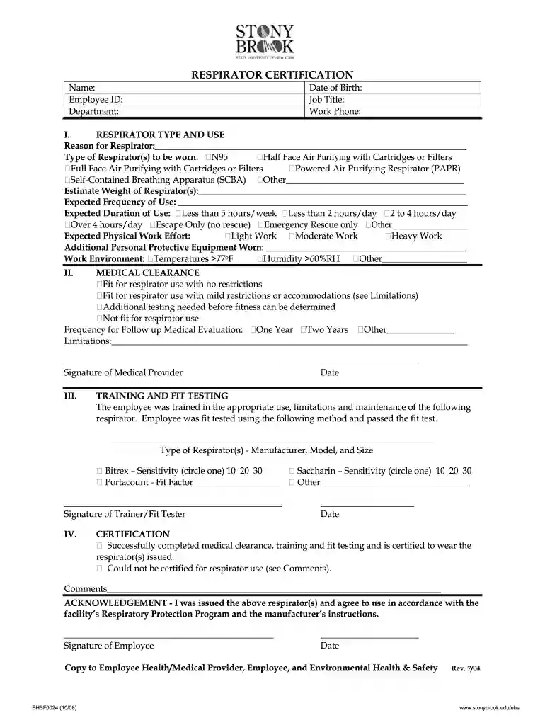 respirator certification Preview on Page 1