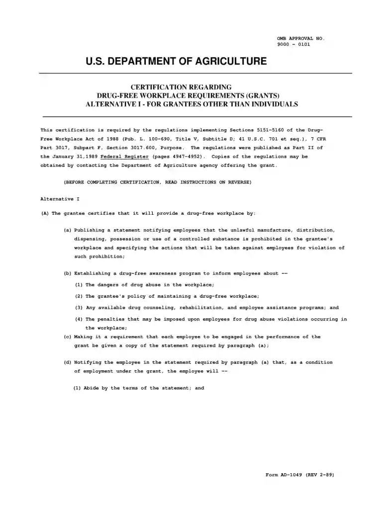 form ad 1049 1989 Preview on Page 1