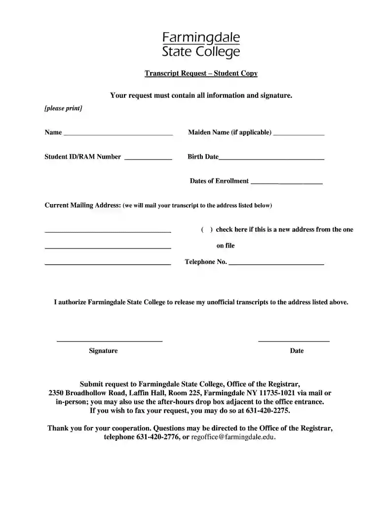 farmingdale state college transcript Preview on Page 1