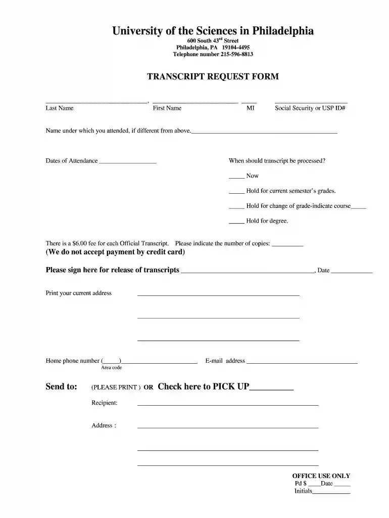 philadelphia university transcript request Preview on Page 1