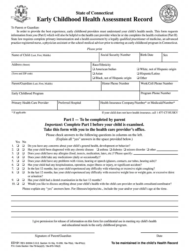ct health assessment form Preview on Page 1