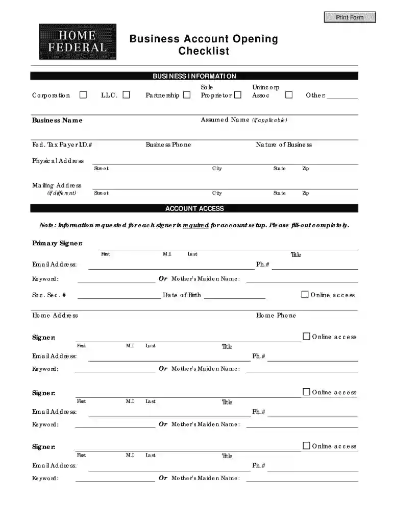 account opening checklist Preview on Page 1