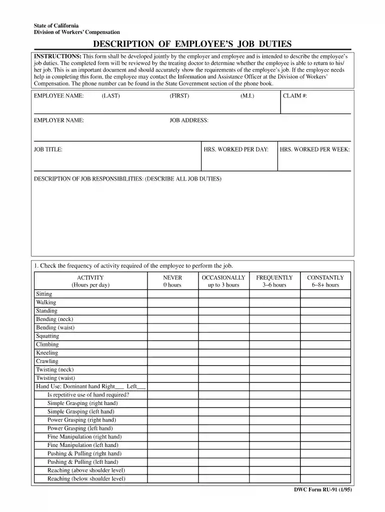 job description ru91 1995 form Preview on Page 1