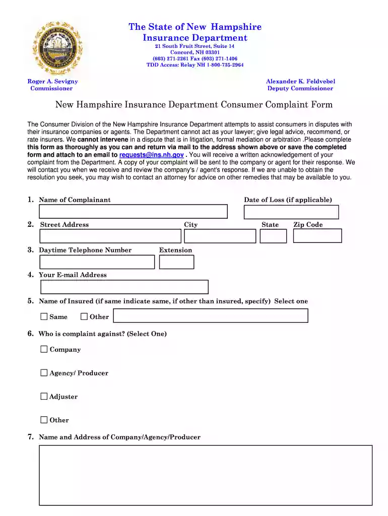 nh insurance commission complaint Preview on Page 1