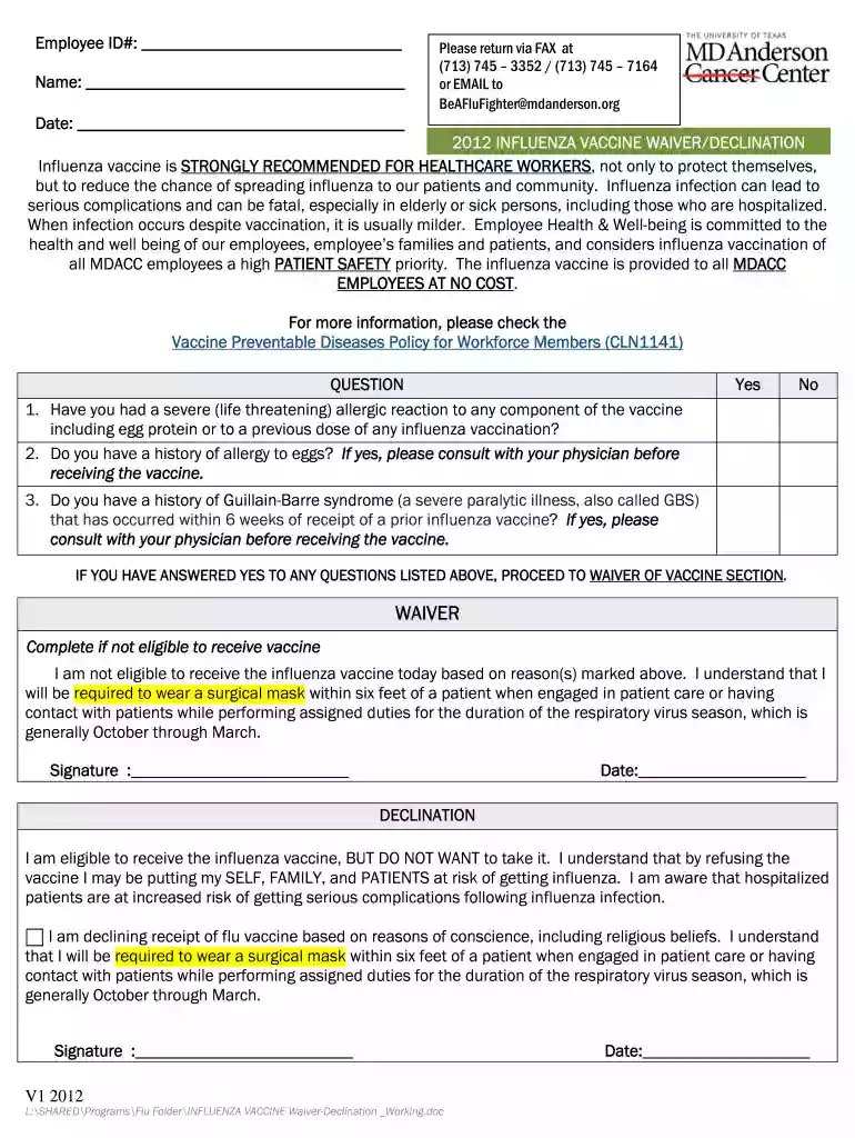 flu shot waiver form california Preview on Page 1