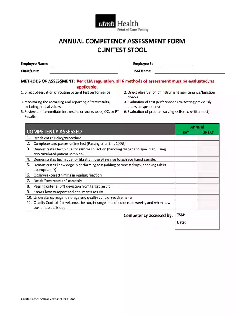 clia competency assessment template Preview on Page 1
