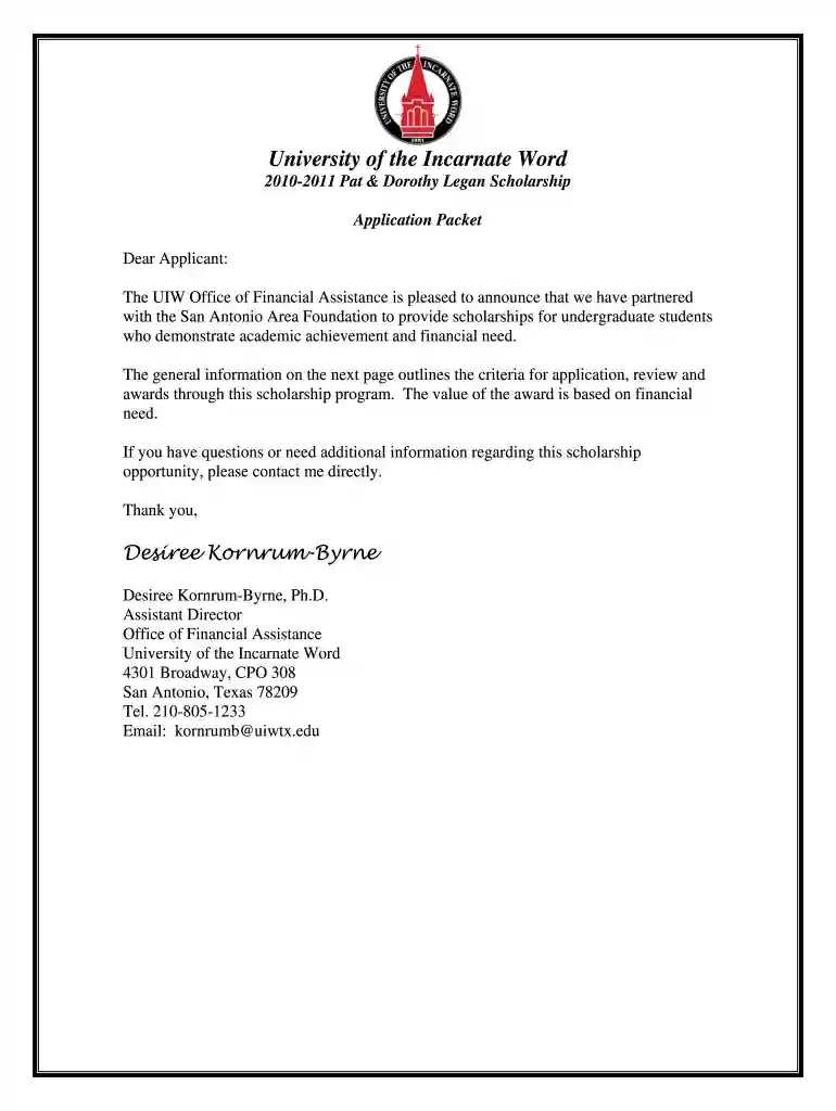 pat and dorothy legan scholarship form Preview on Page 1