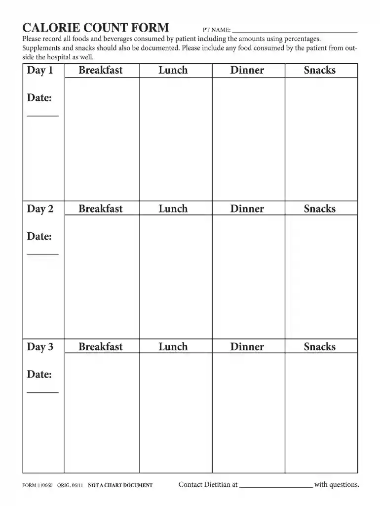 calorie count form Preview on Page 1
