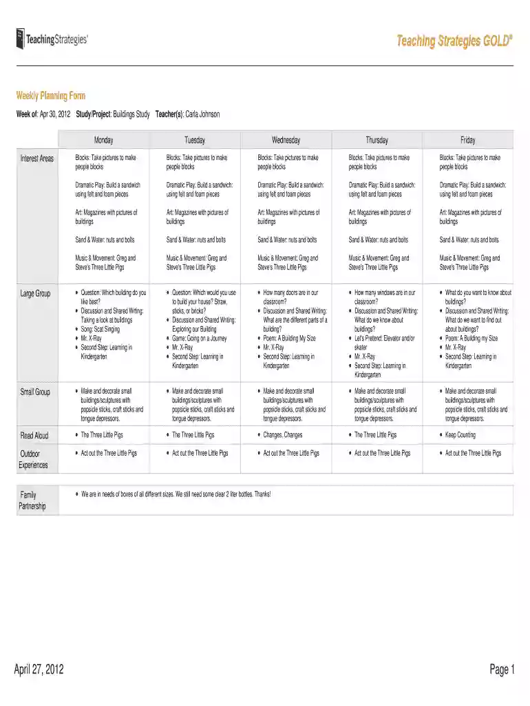 weekly planning forms Preview on Page 1