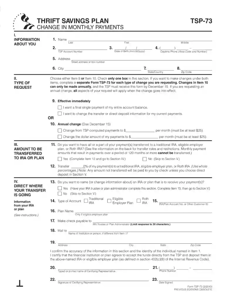 tsp form 73 2010 Preview on Page 1