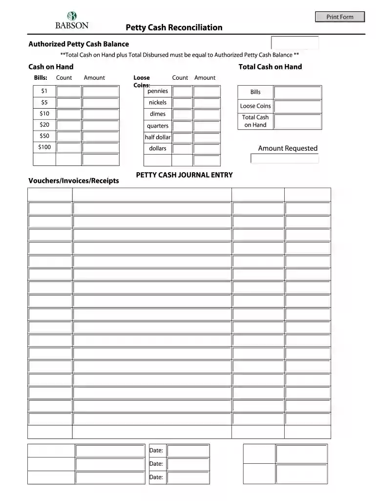 petty cash reconciliation template Preview on Page 1