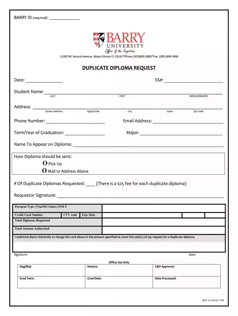 barry university transcript request Preview on Page 1