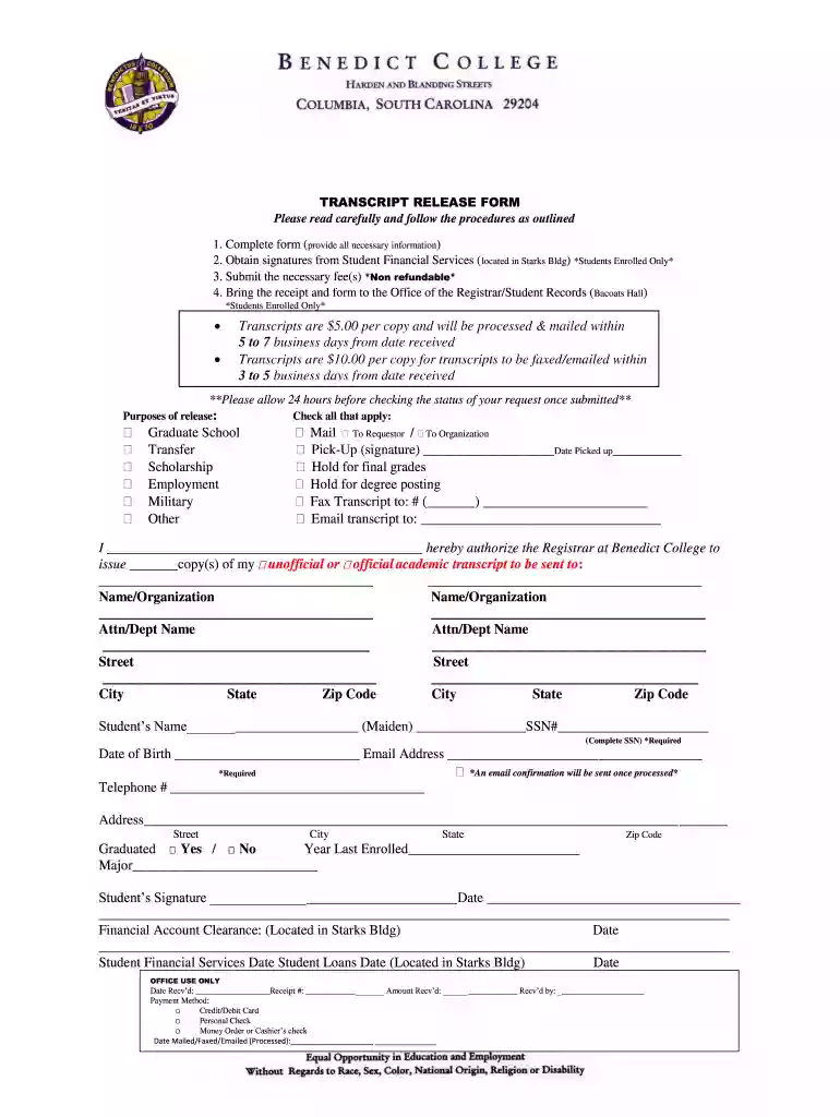 benedict college transcripts Preview on Page 1