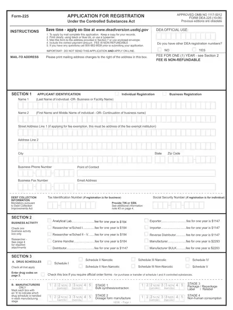 dea form 225 Preview on Page 1