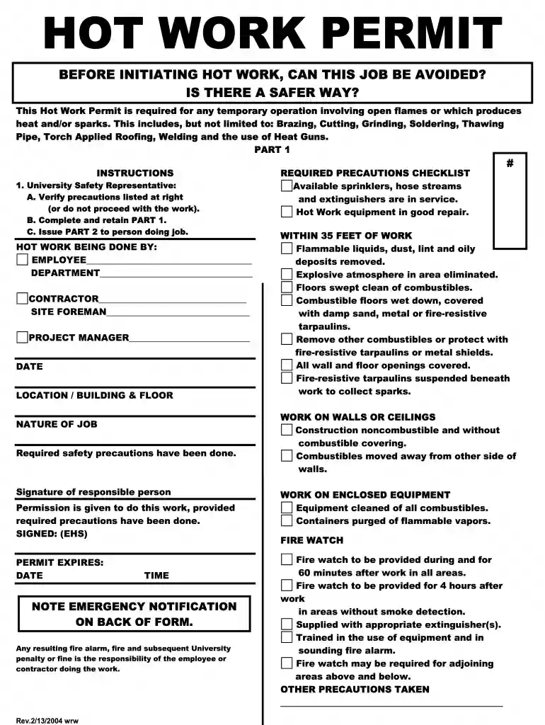 hot work permit osha Preview on Page 1