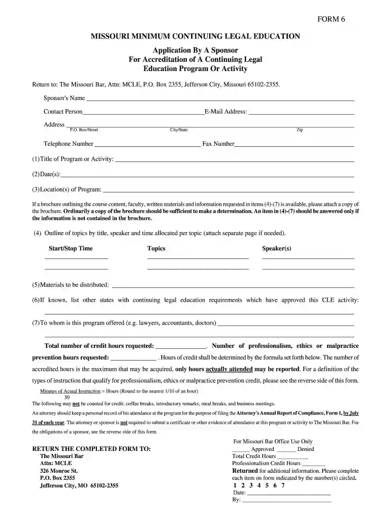 missouri cle accrediation application document form 6 Preview on Page 1