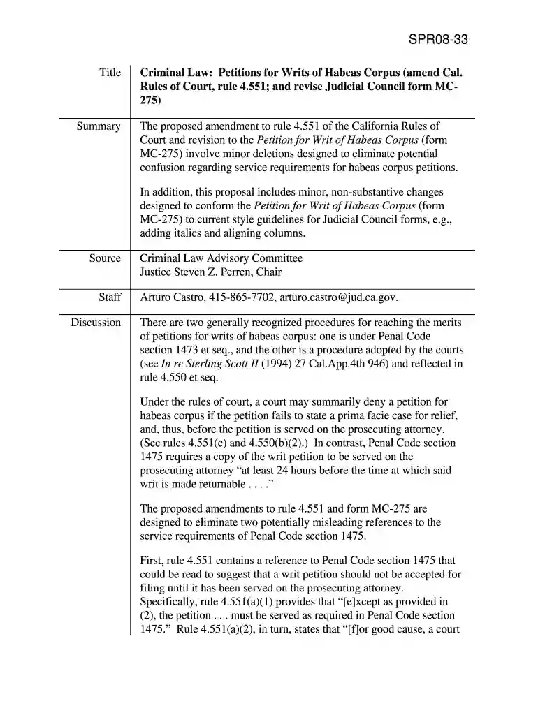 mc275 form writ of habeas corpus 2009 Preview on Page 1