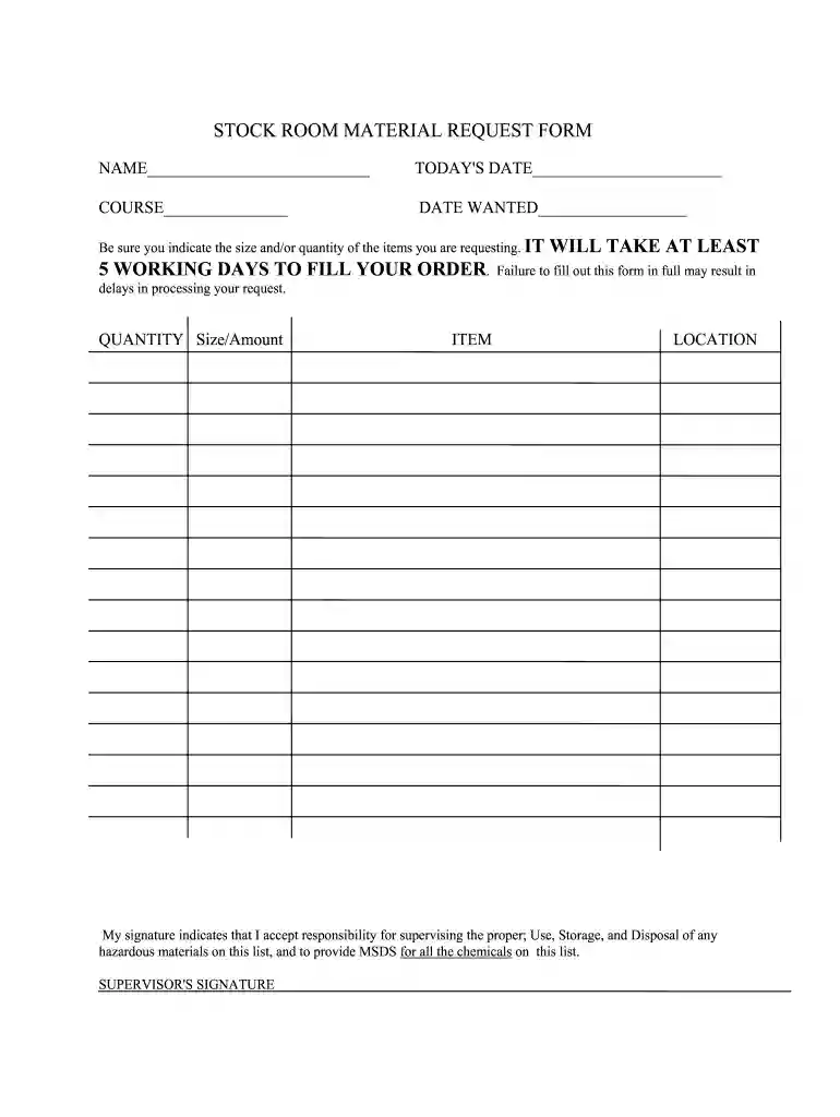 item request form template Preview on Page 1