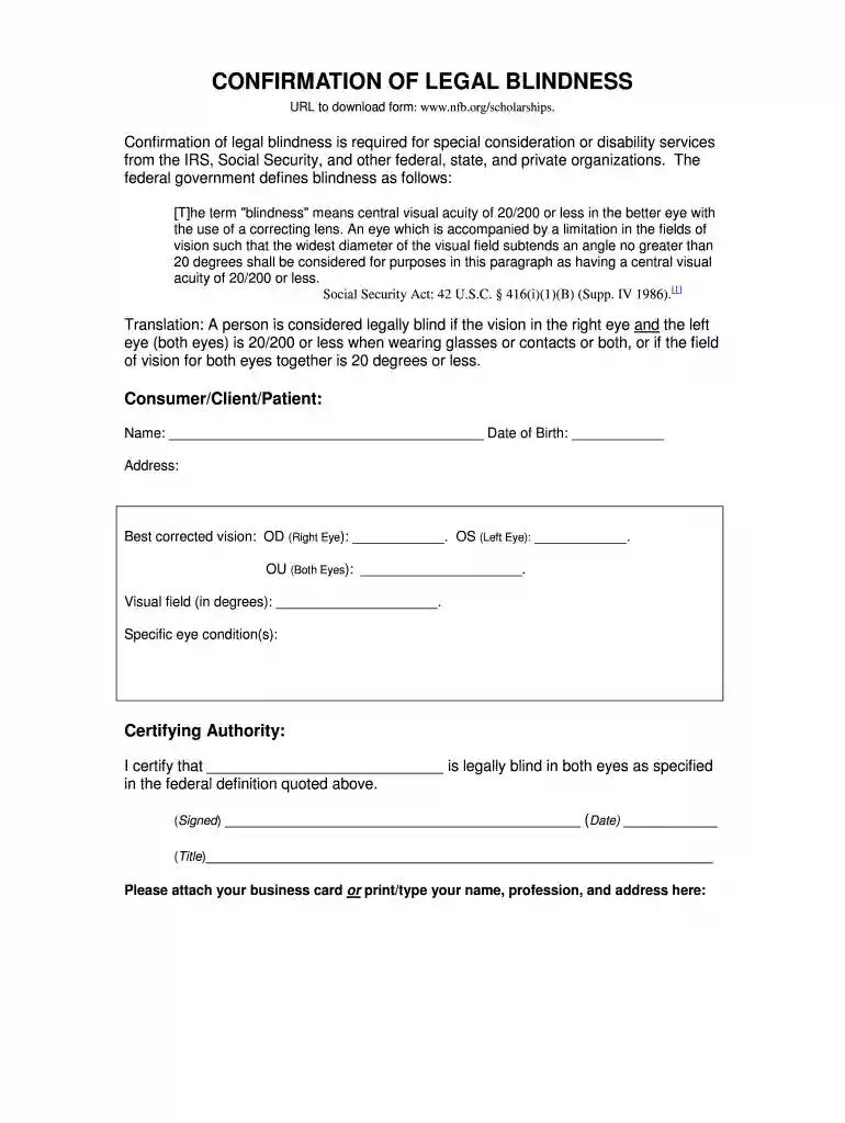 irs legally blind form Preview on Page 1