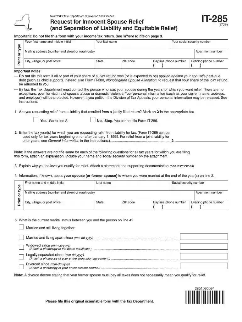form it 285 2009 Preview on Page 1