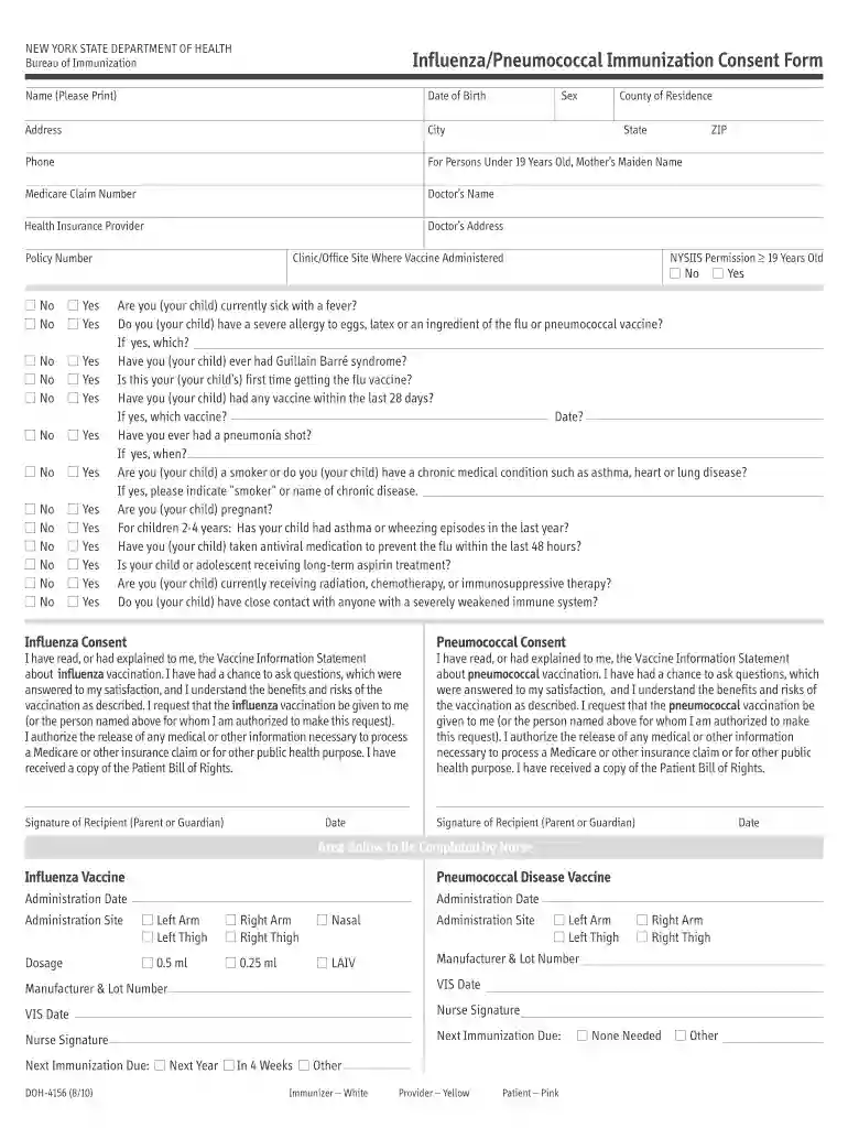 free printable flu vaccine form Preview on Page 1