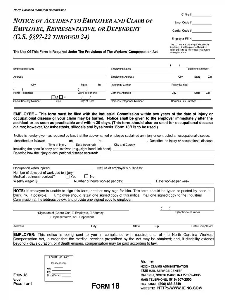 form 18 workers comp Preview on Page 1