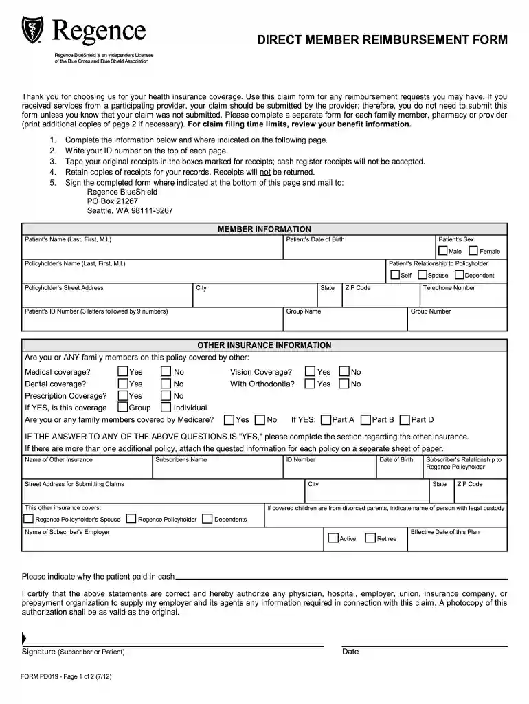 rergence of washington member reimbursement form Preview on Page 1