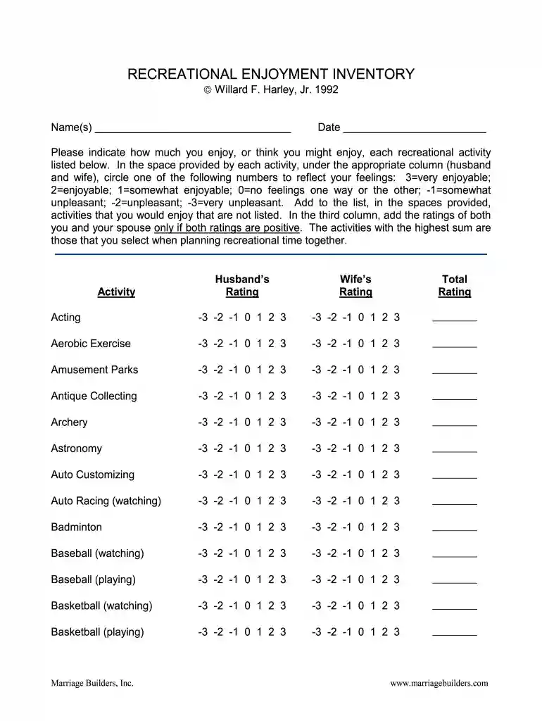 recreational enjoyment inventory Preview on Page 1
