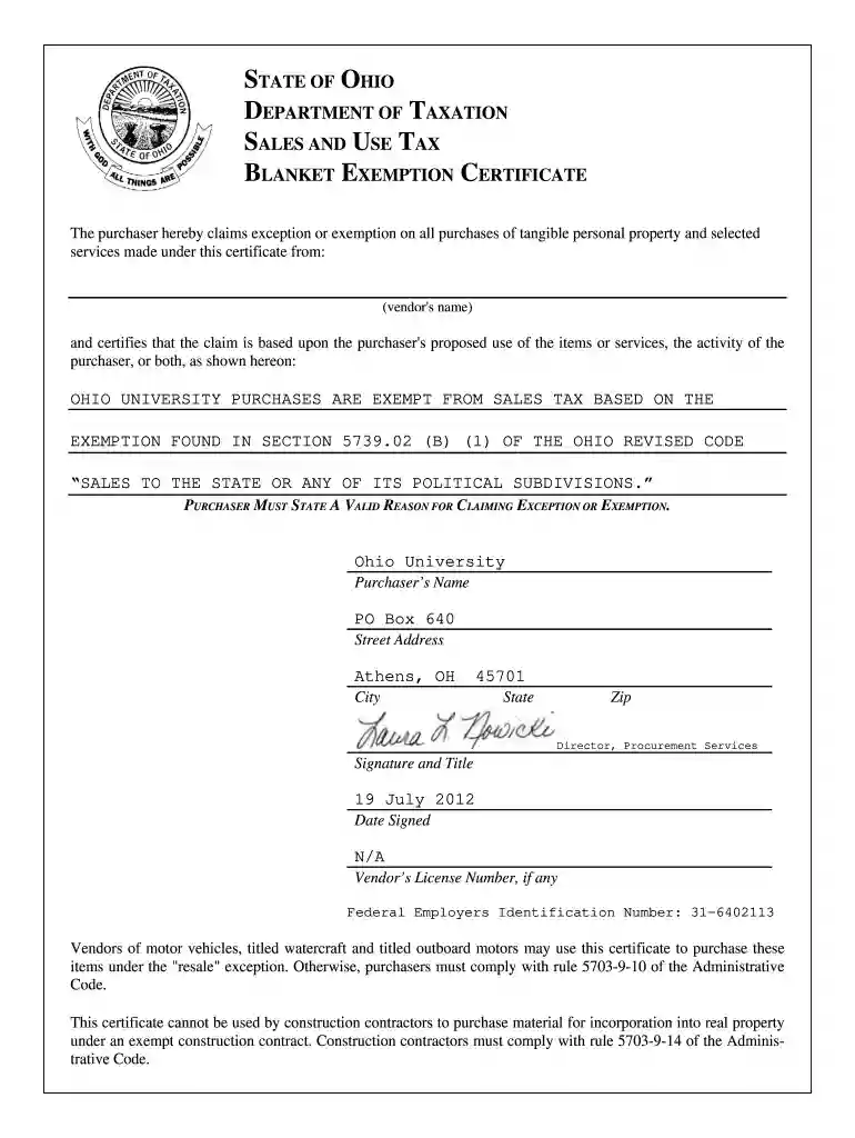 ohio tax exempt form Preview on Page 1