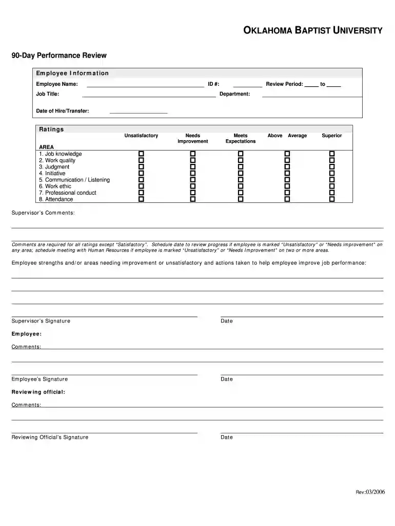90 day probationary period template Preview on Page 1