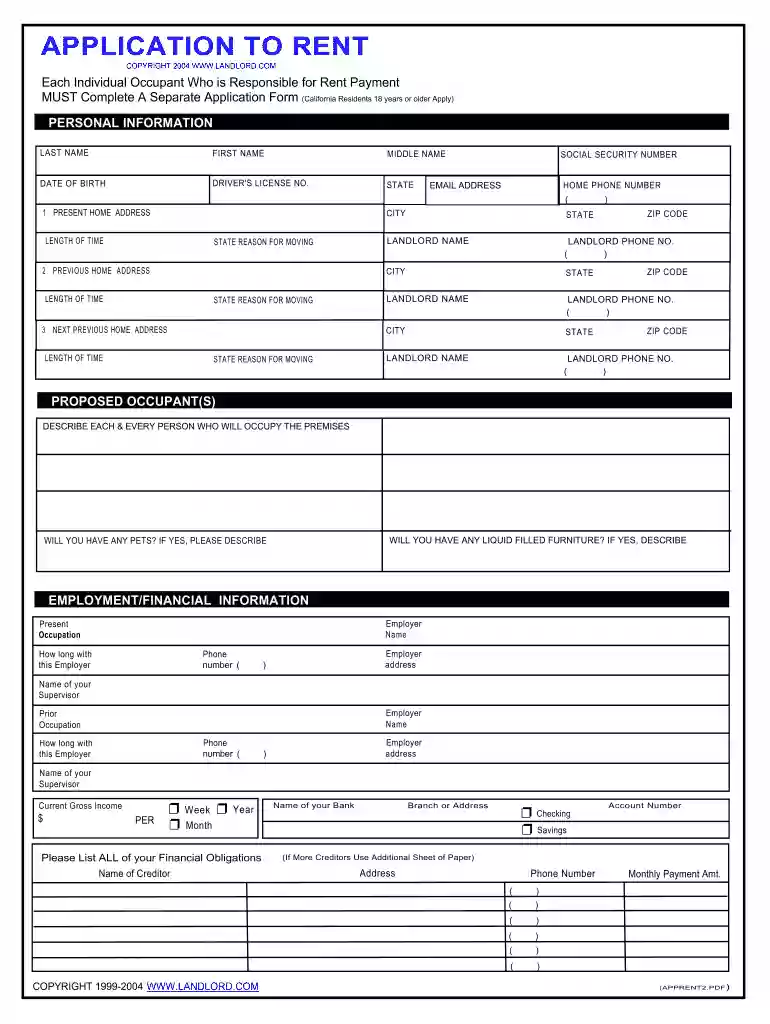 rental application california Preview on Page 1
