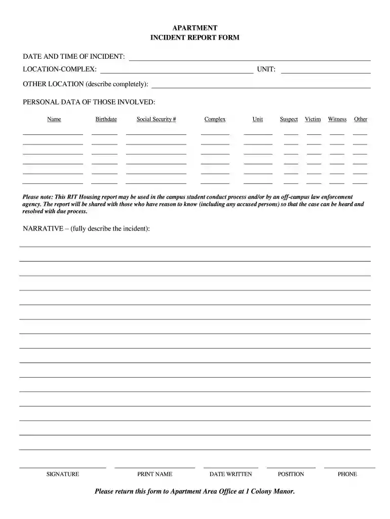 apartment incident report Preview on Page 1