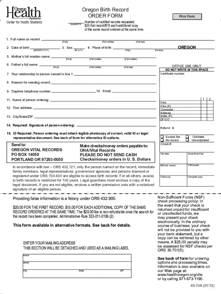 replacement birth certificate oregon Preview on Page 1