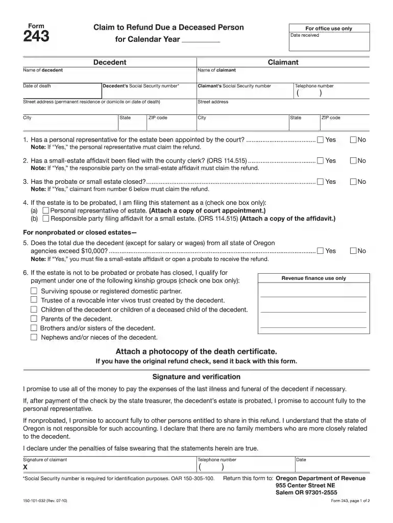 oregon form 243 Preview on Page 1