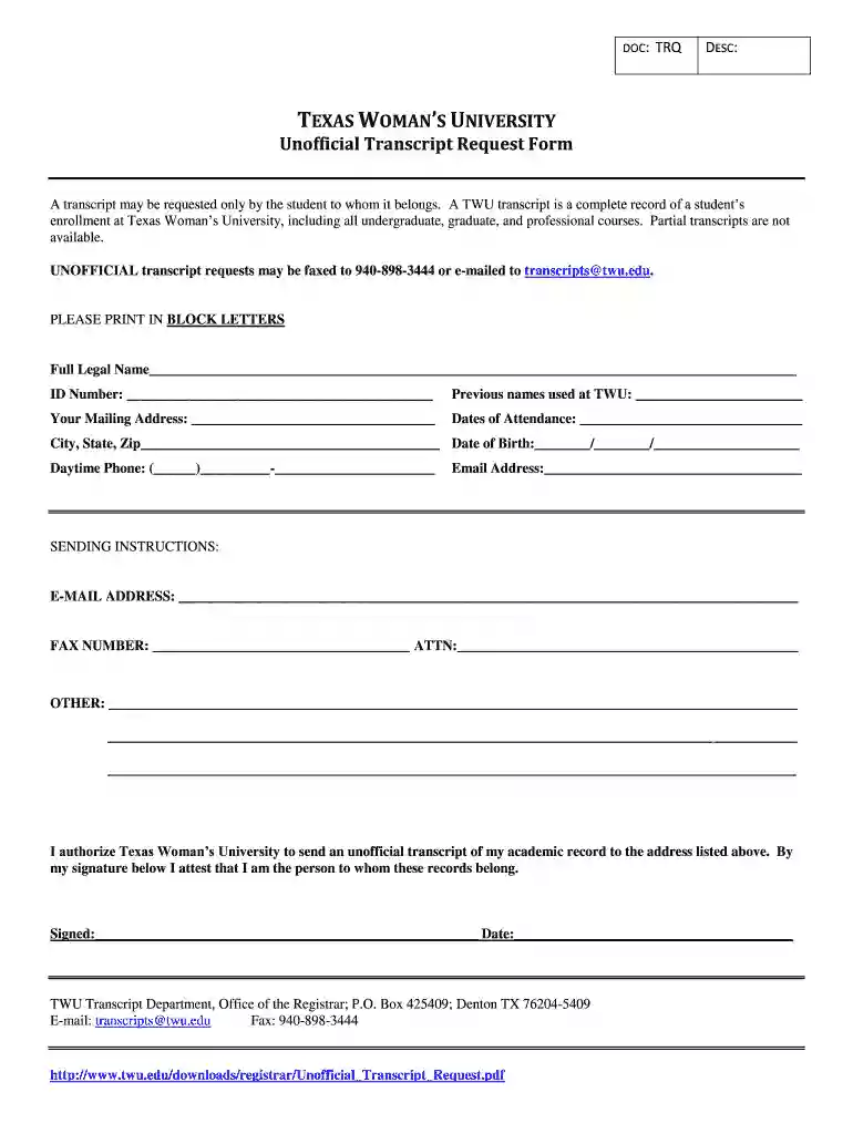 unofficial transcript template Preview on Page 1