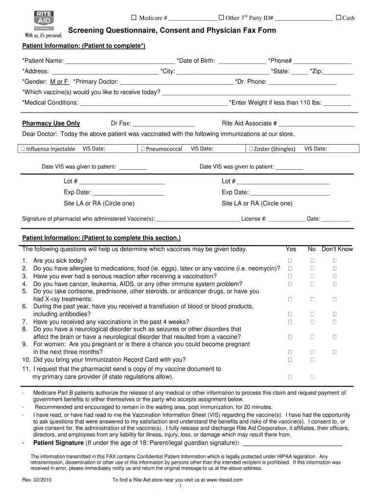 printable vaccine consent form Preview on Page 1