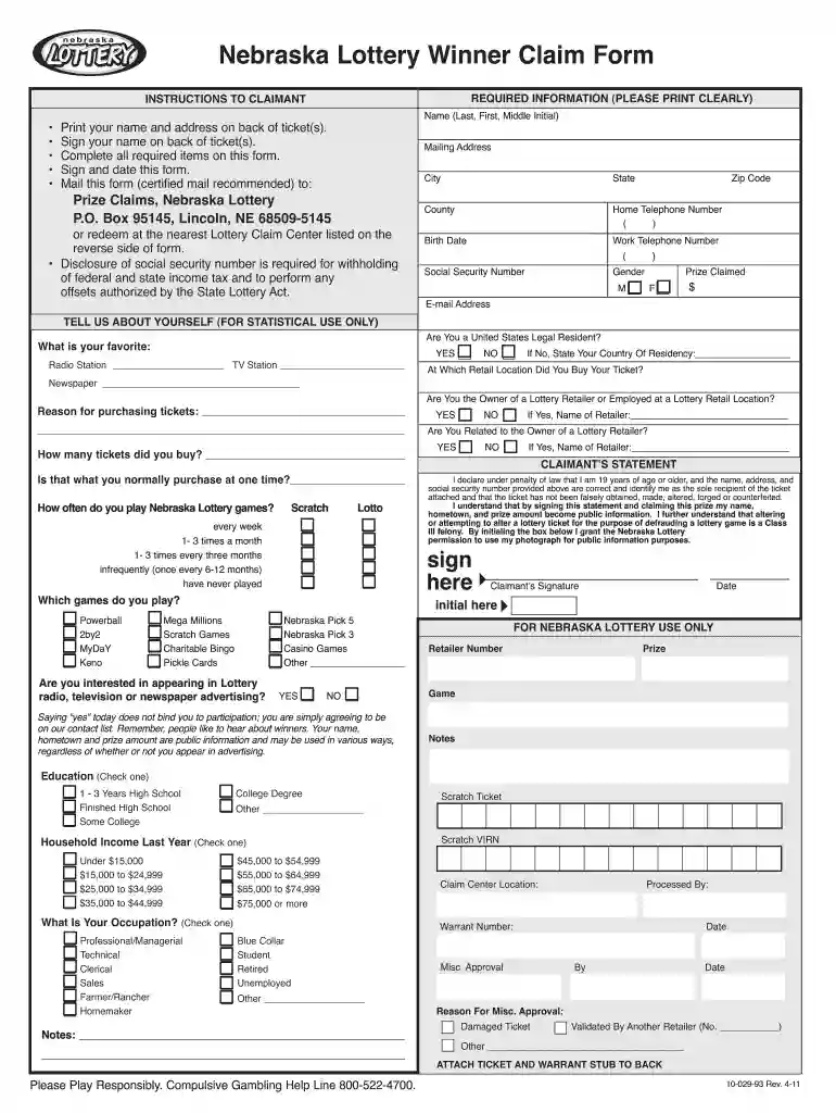 lottery ne 2011 form Preview on Page 1