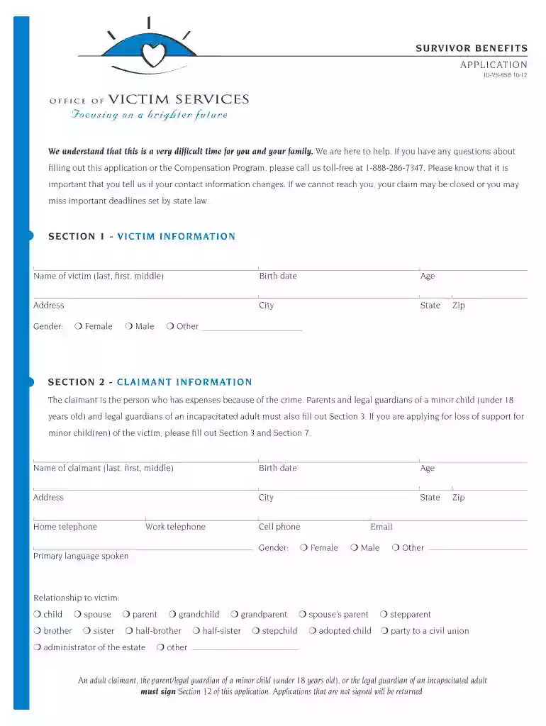 SURVIVOR BENEFITS application SECTION ONE VICTIM - jud ct Preview on Page 1