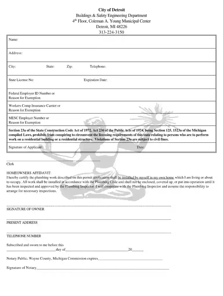 city of detroit plumbing permit Preview on Page 1